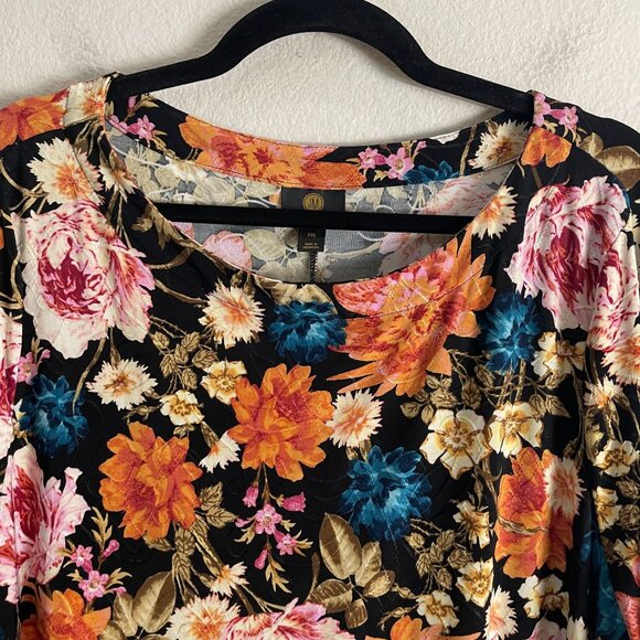 JM Collection Womens Plus XXL Floral Tunic Top 3/4 Sleeve Multicolor Stretch - Picture 7 of 10